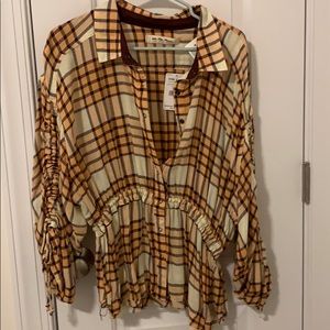 NWT Free People Pacific Dawn Beige Plaid Top
